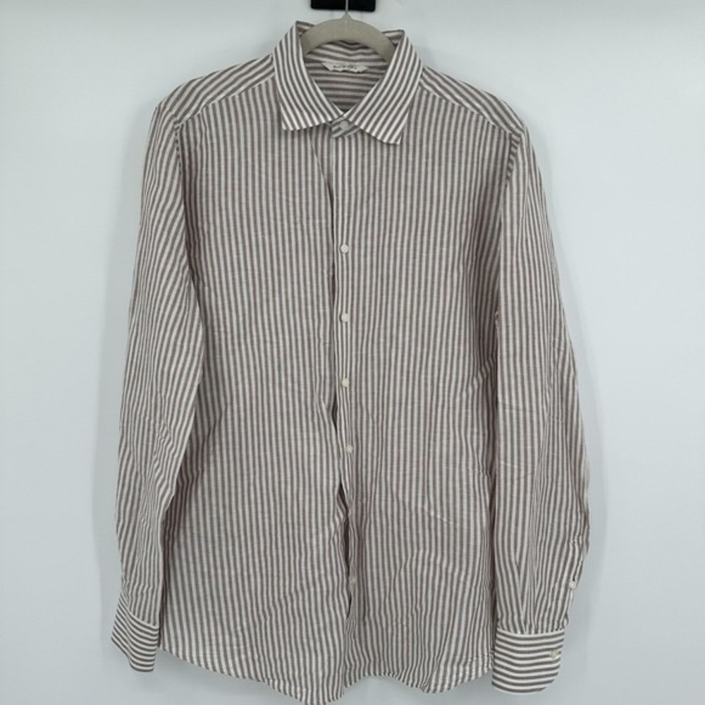 Suitsupply Beige and White Striped Dress Shirt